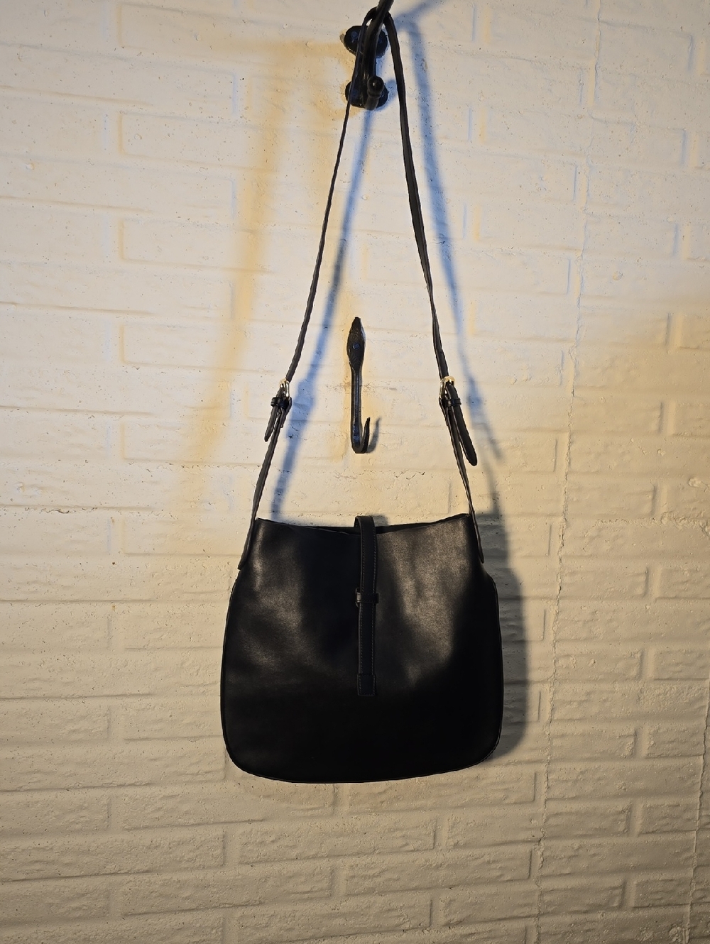 Black Leather Shoulder Bag with Slim Strap